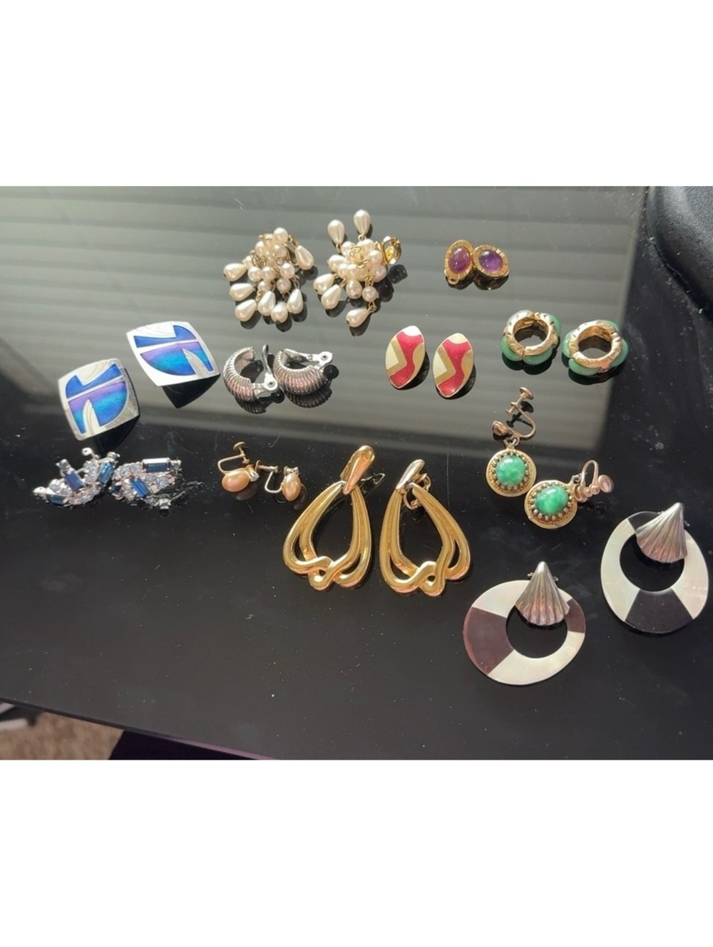 Lot of 11 Vintage Clip On Screw Back Earrings Rhinestone Enamel Faux Pearl Mixed